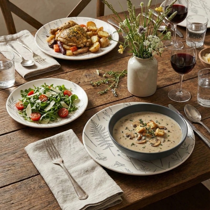 Serwis obiadowy 18 elementów Homla Bari kamionka zestaw talerzy dla 6 osób szary