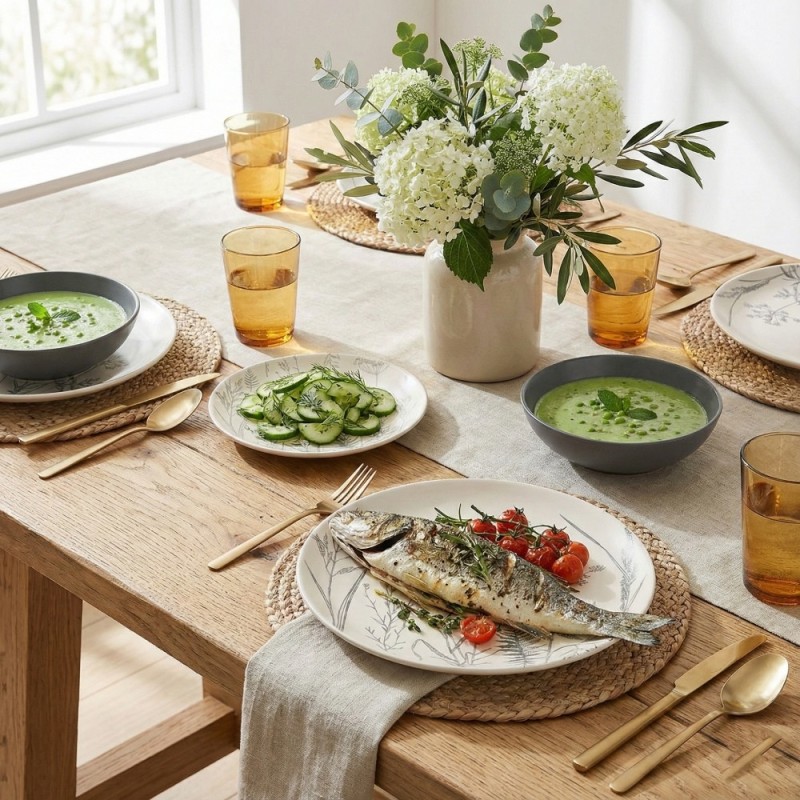 Serwis obiadowy 18 elementów Homla Bari kamionka zestaw talerzy dla 6 osób szary