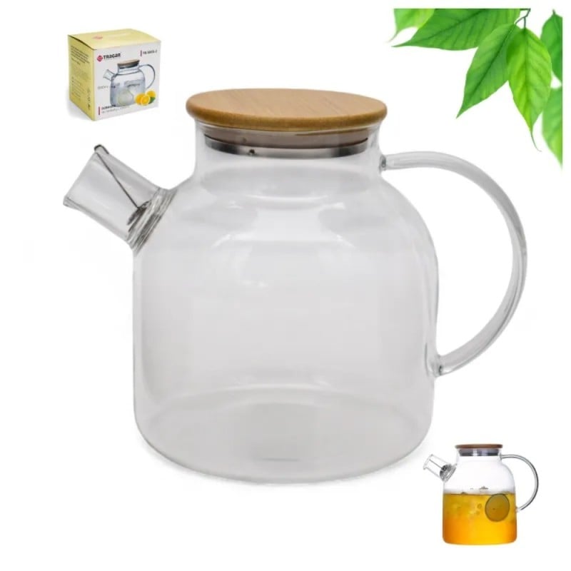 Szklany dzbanek do herbaty i naparów ziołowych z sitkiem i pokrywką 1,8 l Tragar