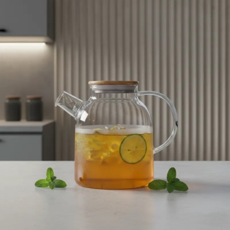 Szklany dzbanek do herbaty i naparów ziołowych z sitkiem i pokrywką 1,8 l Tragar