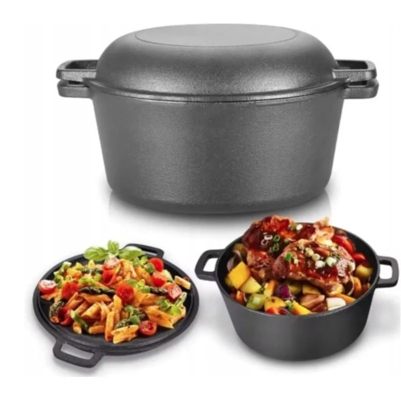 Garnek żeliwny 26 cm brytfanna 2w1 okrągła 4.5L na indukcję gaz Krisberg KR 7702