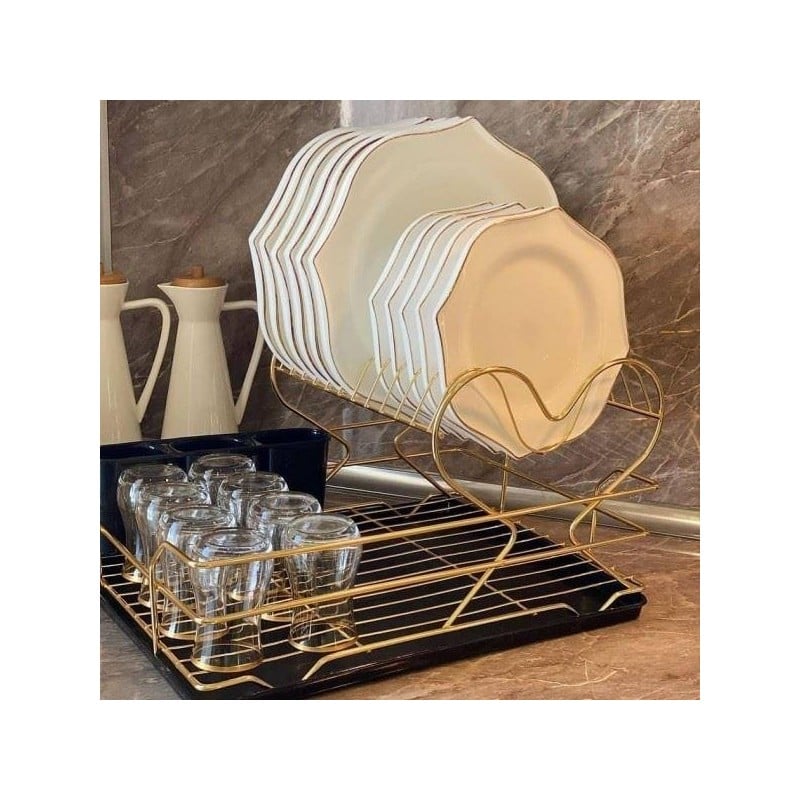 Serwis obiadowy 24 elementy Zarif białe talerze dla 6 osób wzór złoty pasek