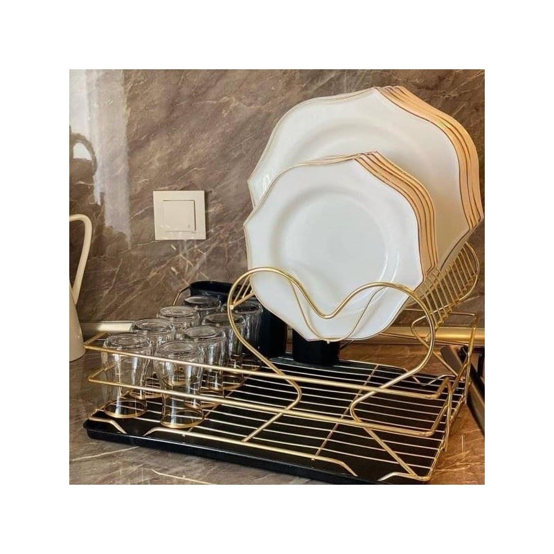 Serwis obiadowy 24 elementy Zarif białe talerze dla 6 osób wzór złoty pasek
