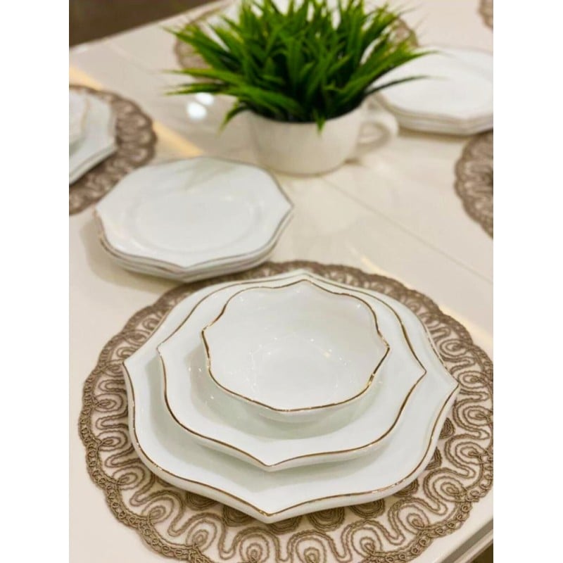Serwis obiadowy 24 elementy Zarif białe talerze dla 6 osób wzór złoty pasek