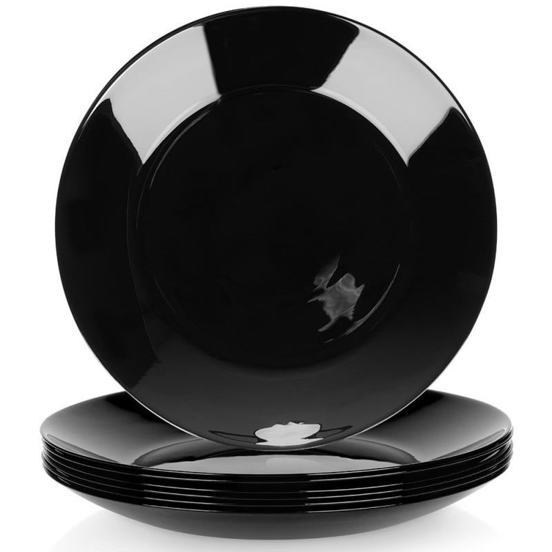 Serwis obiadowy 24 elementy Vilde Black szklane talerze zestaw talerzy dla 6 osób czarne