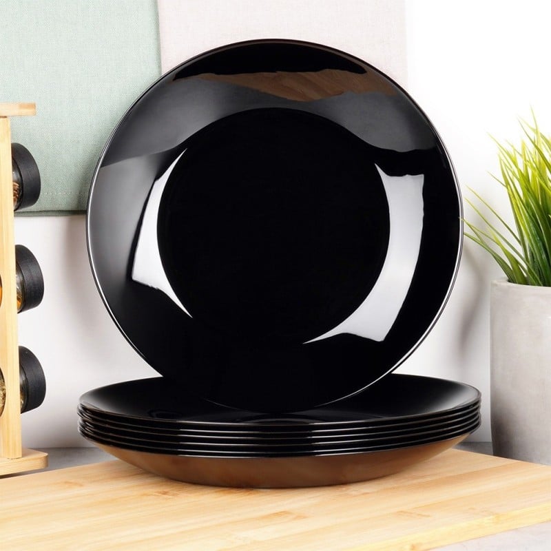 Serwis obiadowy 24 elementy Vilde Black szklane talerze zestaw talerzy dla 6 osób czarne