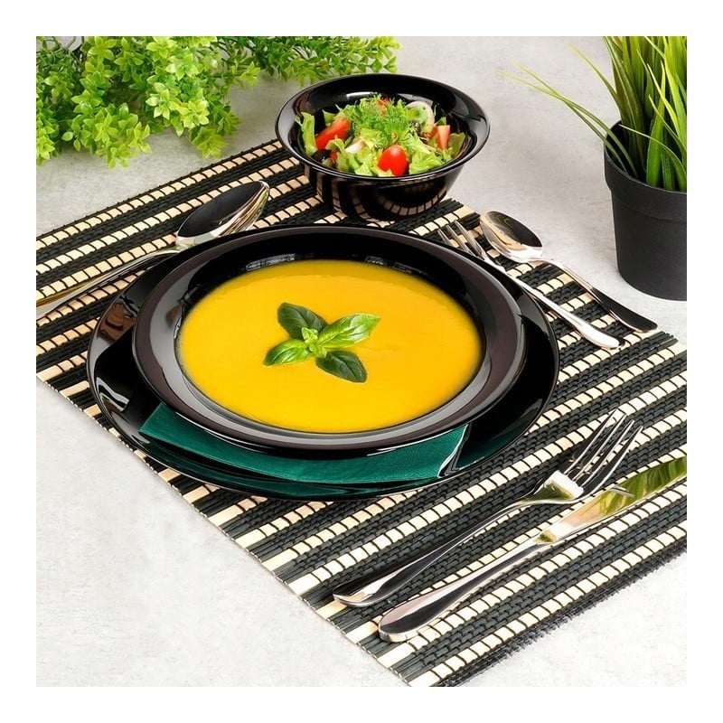 Serwis obiadowy 24 elementy Vilde Black szklane talerze zestaw talerzy dla 6 osób czarne