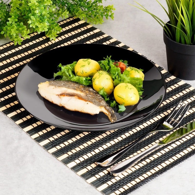 Serwis obiadowy 18 elementów Vilde Black szklane talerze zestaw talerzy dla 6 osób czarne