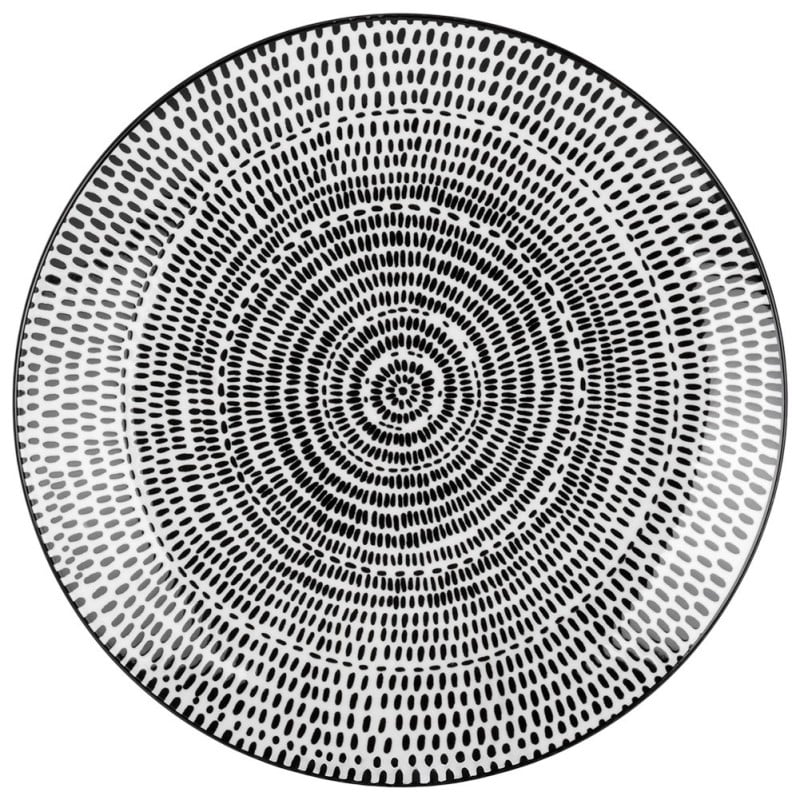 Serwis obiadowy 16 elementów Staccato porcelana zestaw talerzy kubków dla 4 osób talerze czarno-białe