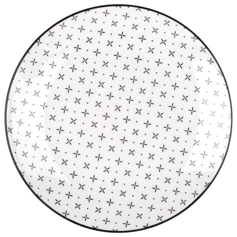 Serwis obiadowy 16 elementów Lisbon porcelana zestaw talerzy kubków dla 4 osób talerze czarno-białe