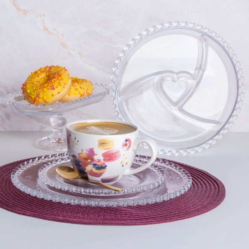 Talerzyki deserowe 19 cm i patera 28 cm szklane Altom Love serduszka zestaw 13 sztuk spodek na ciasto deser