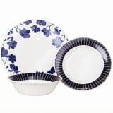 Serwis obiadowy 18 elementów Bestler białe talerze dla 6 osób wzór niebieski kwiat