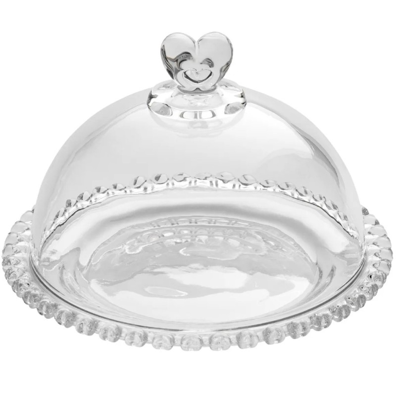 Patera 19 cm z pokrywą talerz szklany duży Altom Love serduszka na ciasto deser