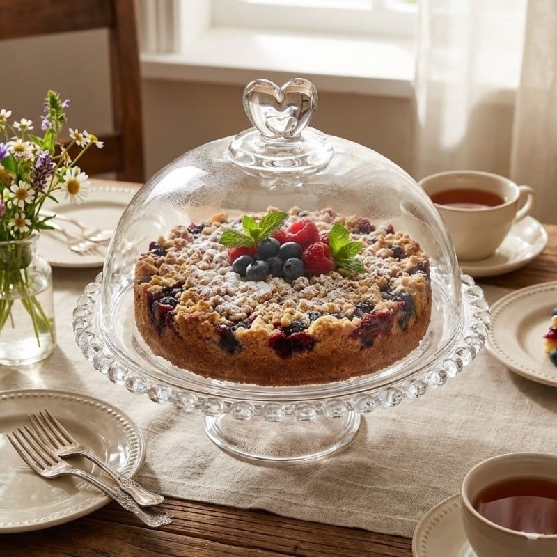 Patera 19 cm z pokrywą talerz szklany duży Altom Love serduszka na ciasto deser