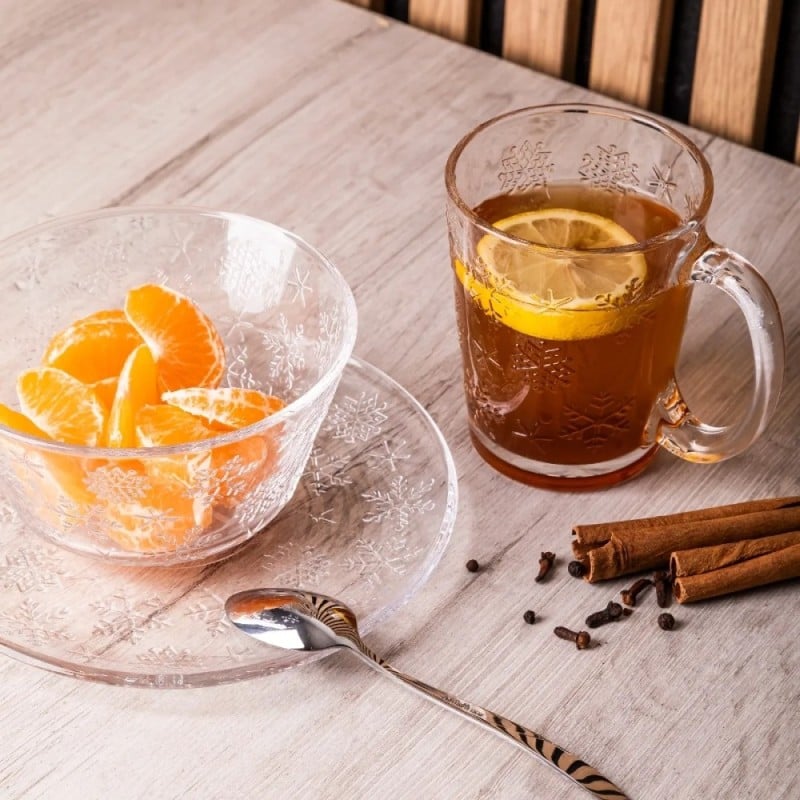 Talerzyki deserowe 17 cm szklane Altom Śnieżynki zestaw 6 sztuk spodek na ciasto deser