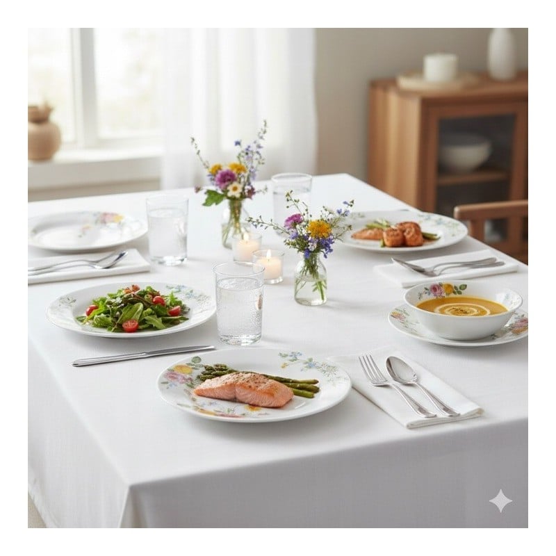 Zestaw obiadowy XXL Serwis obiadowy 18 elementów przyprawniki 24 elementy i naklejki 96 sztuk talerze ze słoiczkami do przypraw