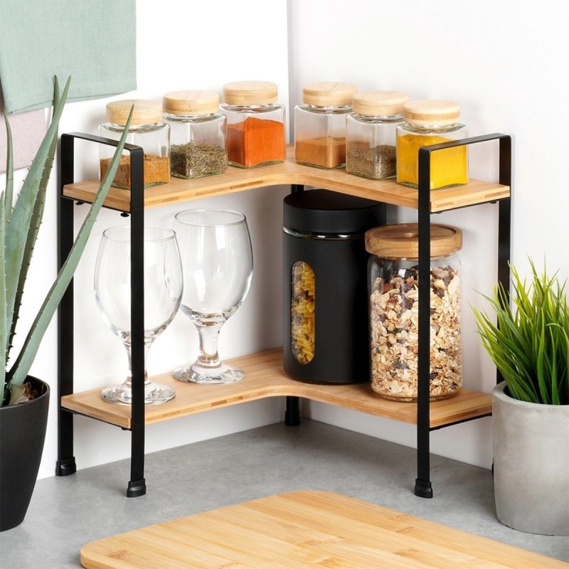 Półka kuchenna bambusowa narożna 2-poziomowa 29,5x29,5x33,5 cm na pojemniki Orion