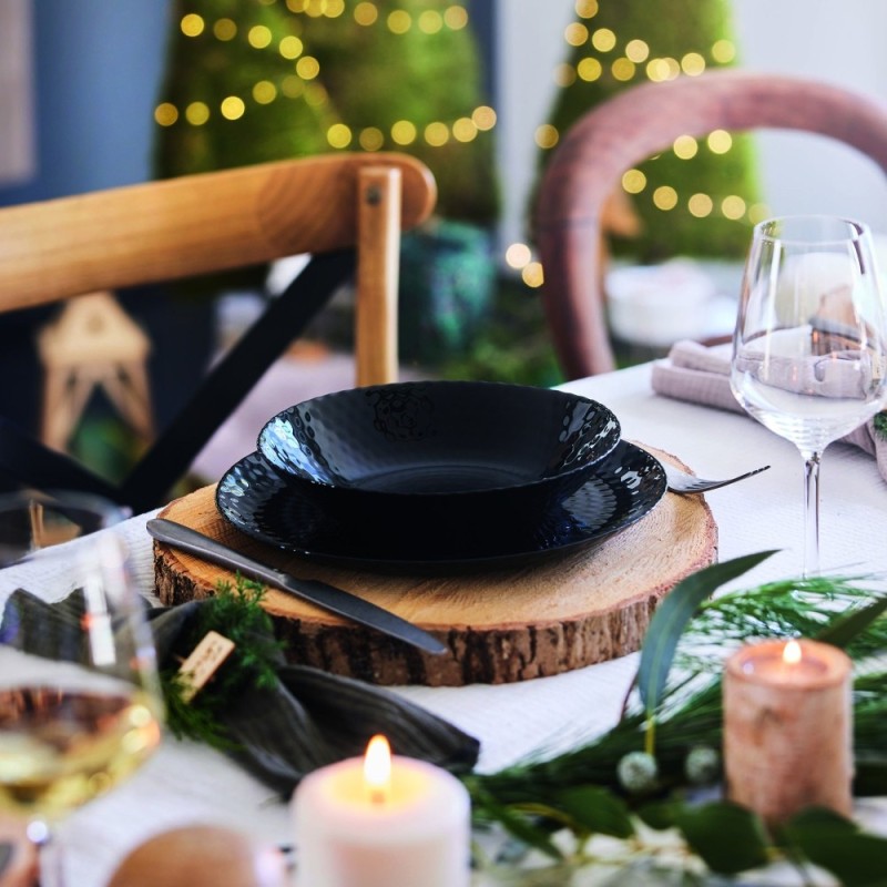 Serwis obiadowy GierekHoff Diamond 24 elementy czarne talerze salaterki dla 6 osób