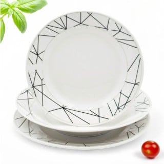 Serwis obiadowy 18 elementów Bella Fiore zestaw talerzy dla 6 osób talerze w linie