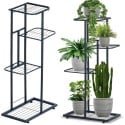 Kwietnik metalowy 80 cm czarny 4-poziomowy stojak na kwiaty i dekoracje Vilde