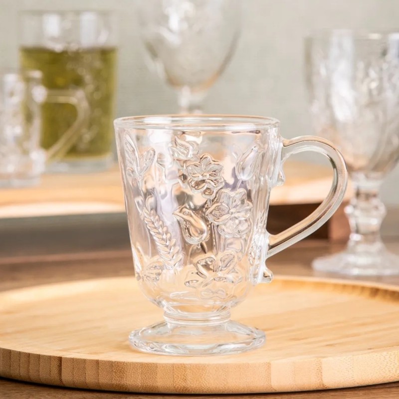 Szklanki na stopce 310 ml Altom Rosalie do soków napojów komplet 6 sztuk kwiatowy wzór