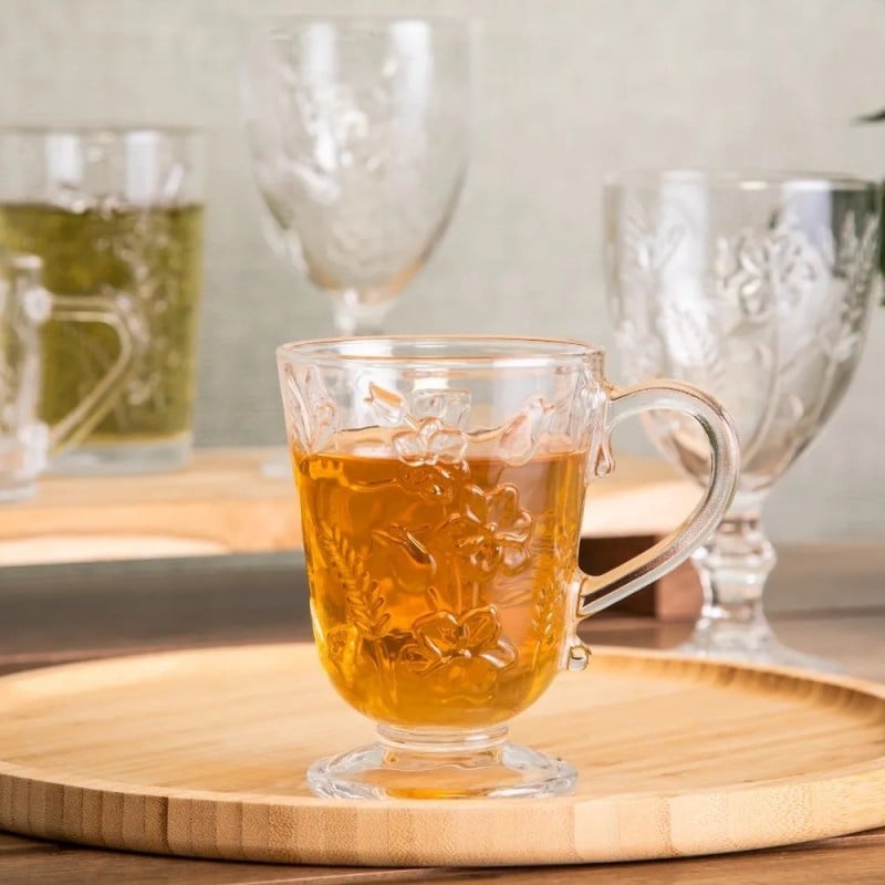 Szklanki na stopce 310 ml Altom Rosalie do soków napojów komplet 6 sztuk kwiatowy wzór