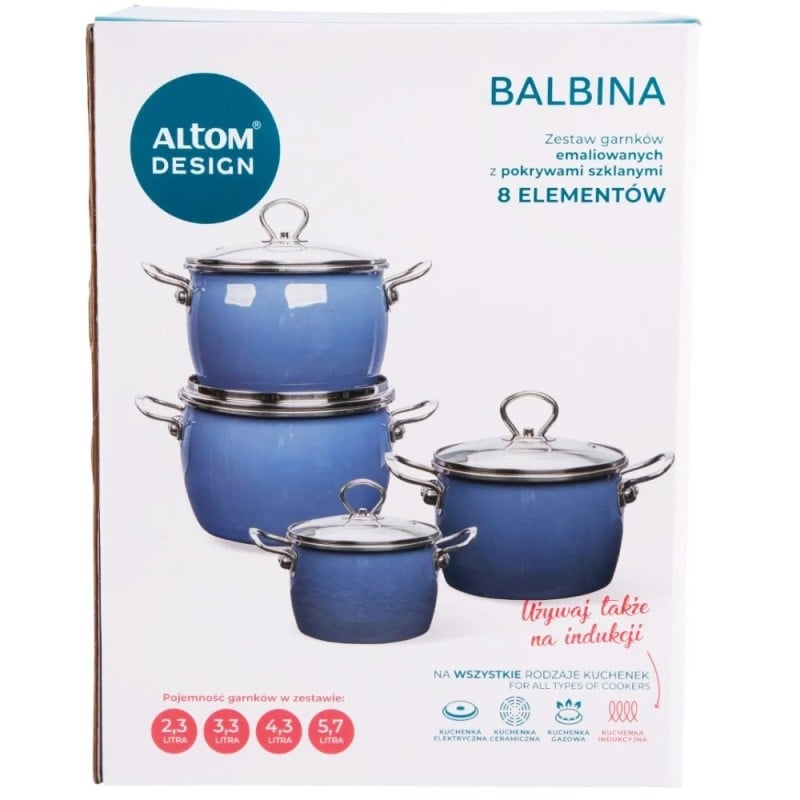 Garnki emaliowane z pokrywkami Altom Balbina zestaw 4 garnków emaliowanych niebieskie