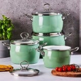 Garnki emaliowane z pokrywkami Altom Balbina zestaw 4 garnków emaliowanych zielone