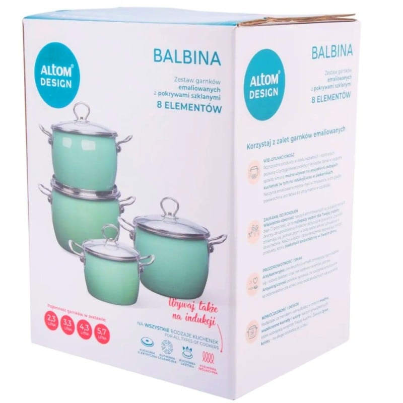 Garnki emaliowane z pokrywkami Altom Balbina zestaw 4 garnków emaliowanych zielone