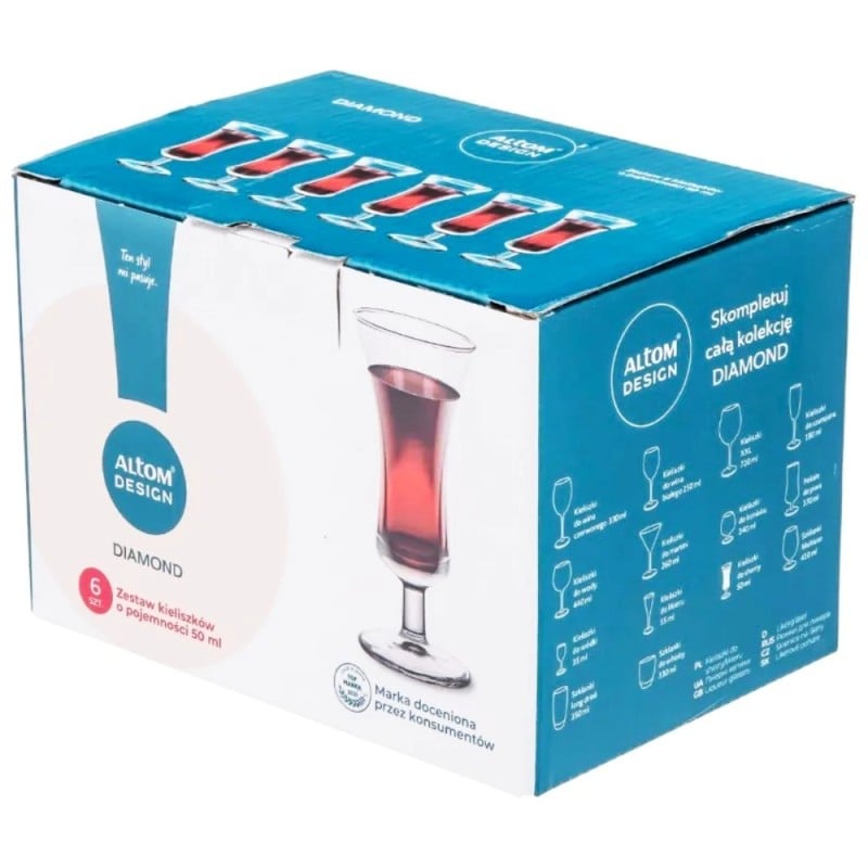 Kieliszki do likieru nalewek wódki 50 ml Altom Diamond  na nóżce zestaw 6 sztuk
