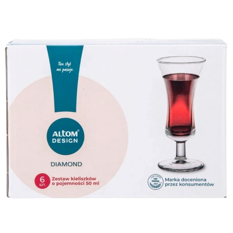 Kieliszki do likieru nalewek wódki 50 ml Altom Diamond  na nóżce zestaw 6 sztuk