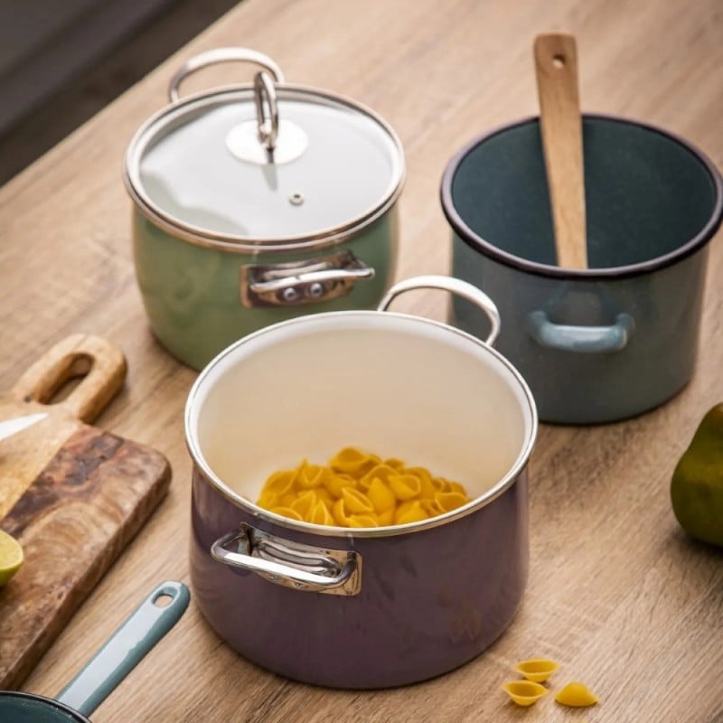 Garnki emaliowane z pokrywkami Altom Izydor zestaw 4 garnków emaliowanych wrzosowe