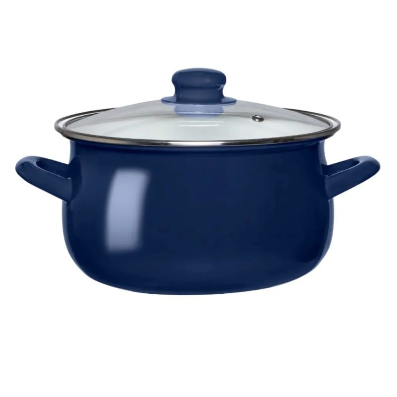 Garnki emaliowane z pokrywkami Altom 16/18/20/22 cm zestaw 4 garnków emaliowanych granatowe