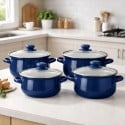 Garnki emaliowane z pokrywkami Altom 16/18/20/22 cm zestaw 4 garnków emaliowanych granatowe
