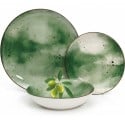 Serwis obiadowy porcelanowy GierekHoff Giada 18 elementów zestaw talerzy dla 6 osób zielony nakrapiany 1220