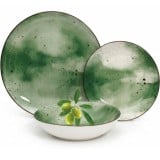 Serwis obiadowy porcelanowy GierekHoff Giada 18 elementów zestaw talerzy dla 6 osób zielony nakrapiany 1220