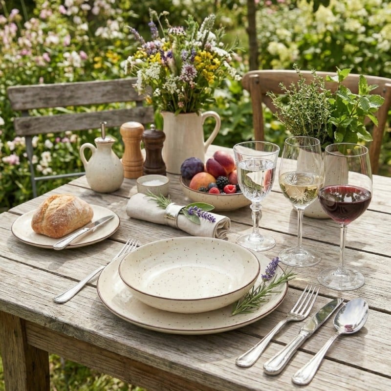 Serwis obiadowy porcelanowy GierekHoff Sabbia 18 elementów zestaw talerzy dla 6 osób beżowy nakrapiany 1221