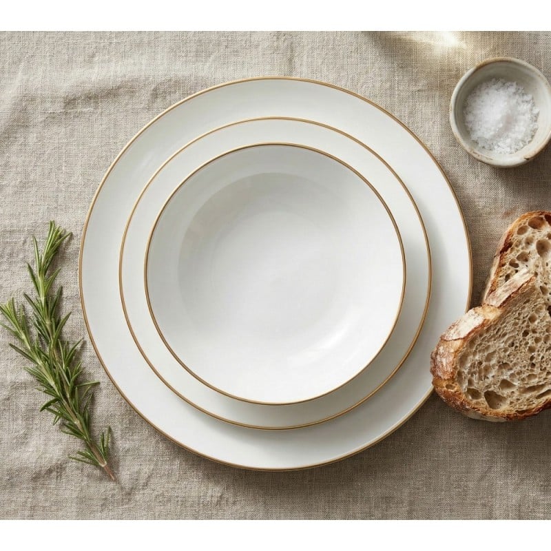 Serwis obiadowy porcelanowy GierekHoff Aurea 18 elementów zestaw talerzy dla 6 osób białe ze złotym paskiem 1219