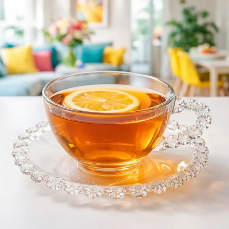 Filiżanka ze spodkiem do kawy i herbaty 200 ml szklana Altom Design Bloom