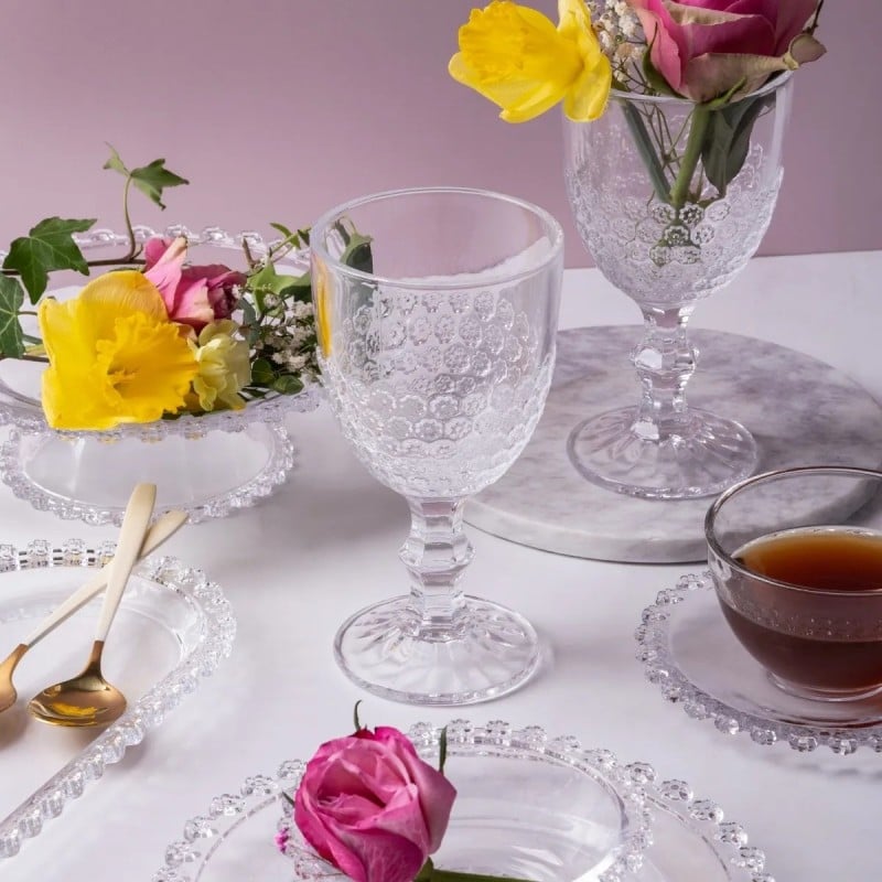 Szklanki kryształowe na stopce do napojów wody soku 340 ml zestaw 6 szt Altom Design Bloom