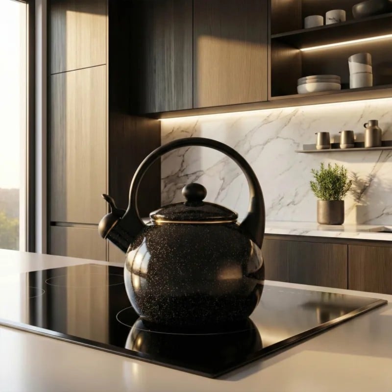 Czajnik tradycyjny z gwizdkiem emaliowany 2.2 L czarny sky Meyerhoff