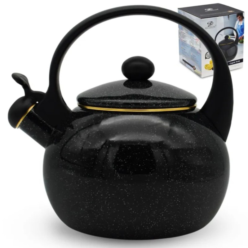 Czajnik tradycyjny z gwizdkiem emaliowany 2.2 L czarny sky Meyerhoff