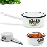 Rondel tradycyjny emaliowany 16 cm z uchwytem stalowy biały Folk 1,5 l Tragar