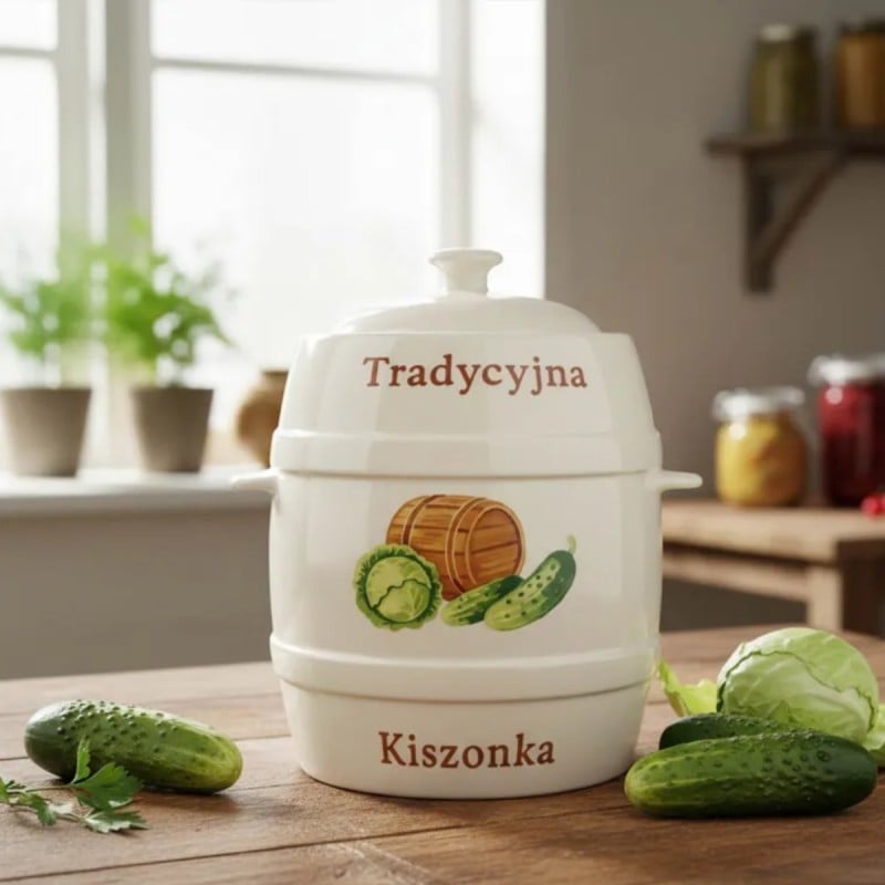Beczka kamionkowa 6 litrów hermetyczna do kiszenia ogórków kapusty kremowa słoje Bella Fiore