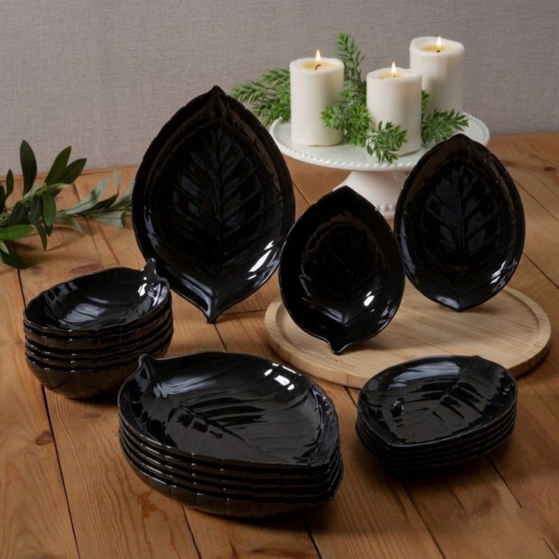 Serwis obiadowy 18 elementów Nocturn Black szklane talerze zestaw talerzy dla 6 osób czarne