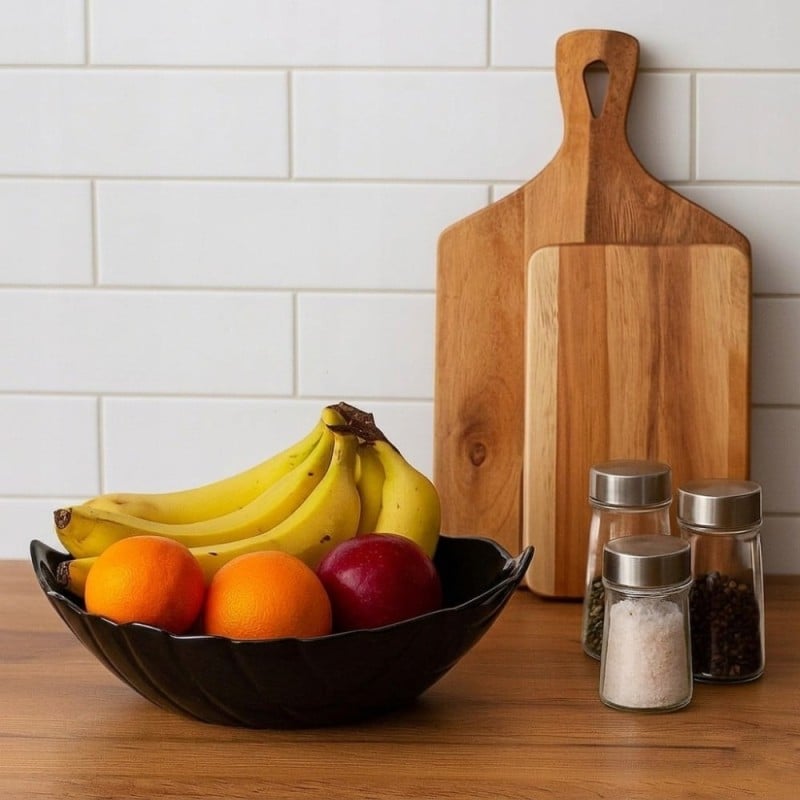 Salaterka 27 cm duża Nocturn Black szklana duża miska liść czarna