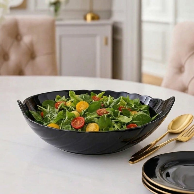 Salaterka 27 cm duża Nocturn Black szklana duża miska liść czarna