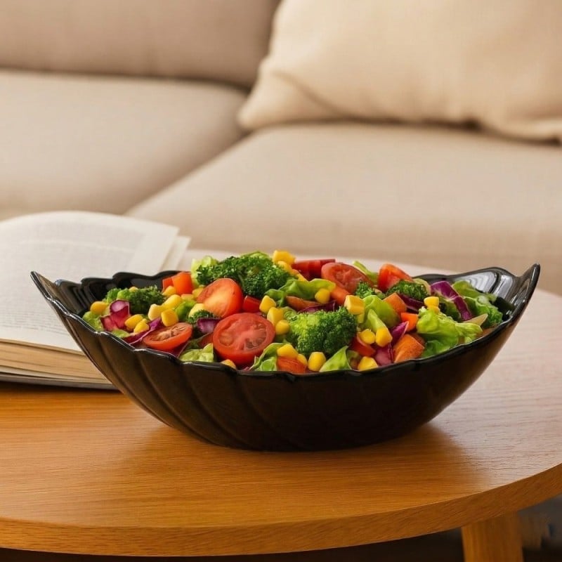 Salaterka 27 cm duża Nocturn Black szklana duża miska liść czarna