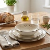 Serwis obiadowy porcelanowy GierekHoff Sabbia 18 elementów zestaw talerzy dla 6 osób beżowy nakrapiany 1221