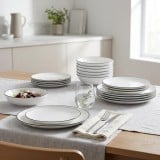 Serwis obiadowy porcelanowy GierekHoff Linea 18 elementów zestaw talerzy dla 6 osób białe z czarnym paskiem 1218